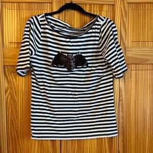 GAP Black and White Striped Batman Sequin Tee